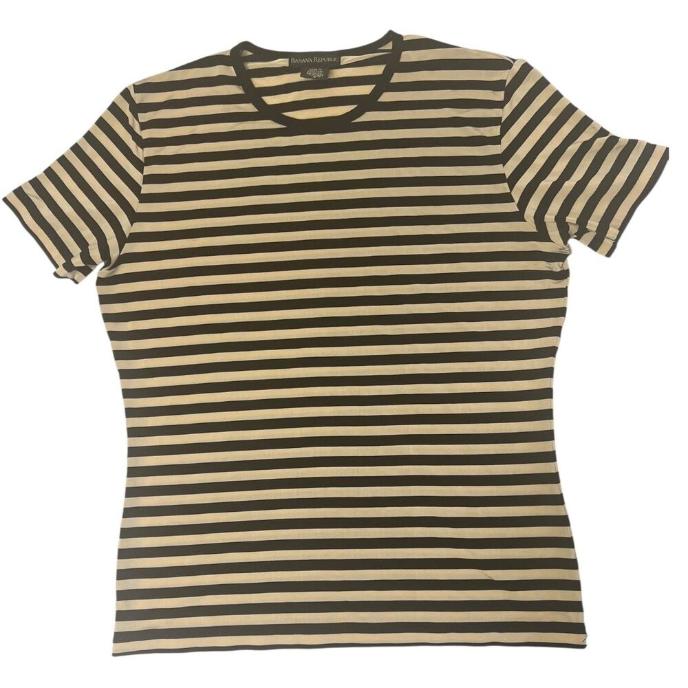 Striped Fitted Tee Small Banana Republic Vintage Y2K Stretch Top Beige Black